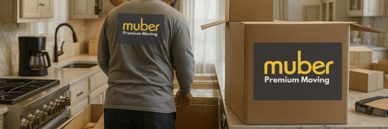 Residential moving team carrying boxes into a home
